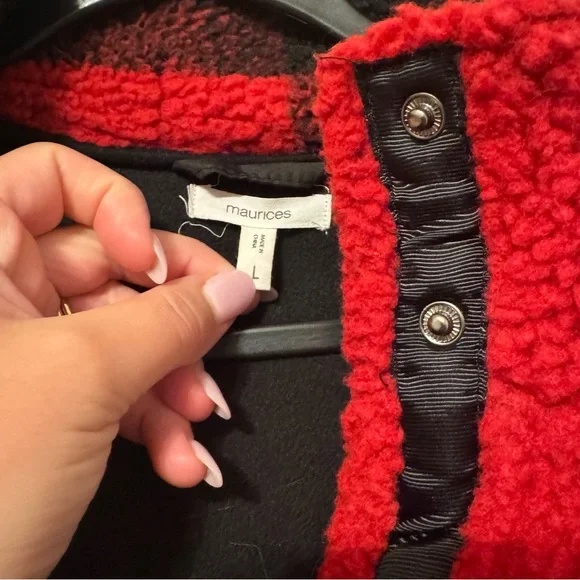 Maurices Red and Black Pea Coat - Picture 3 of 5